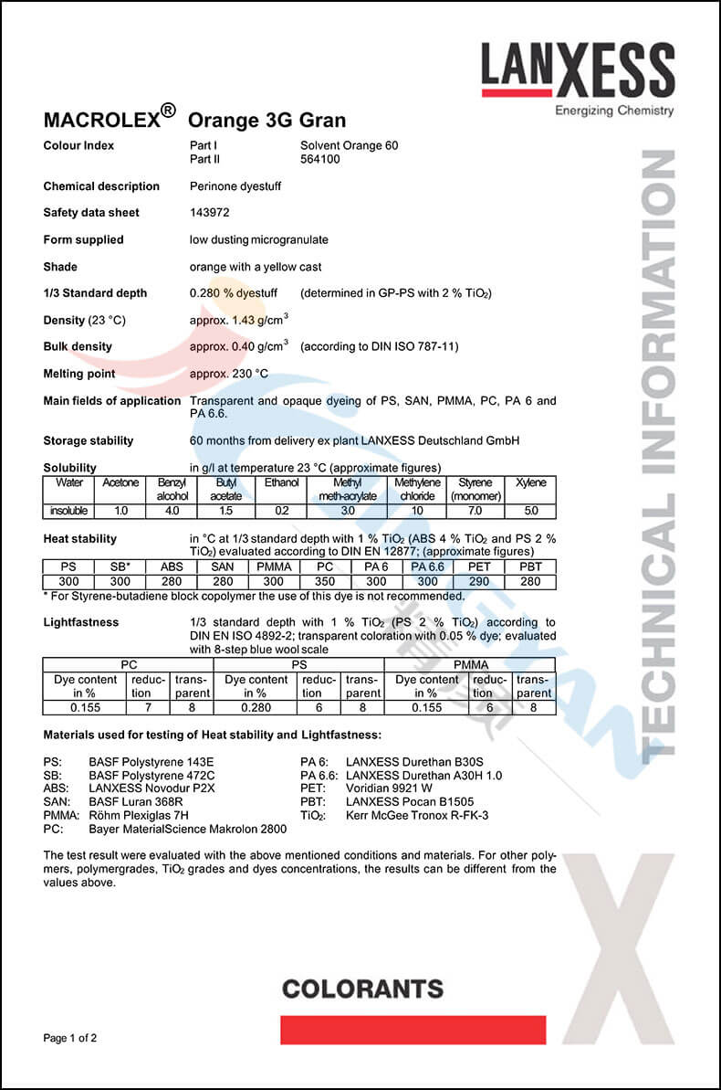 朗盛溶劑染料3G橙數據表1